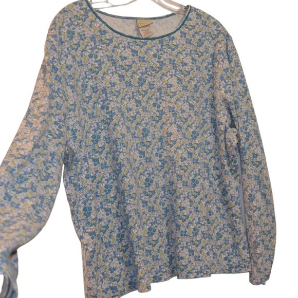 L.L.Bean (R) 100% Cotton Long Sleeves White-Blue Floral Women's Blouse 2X 0 CYGS - Picture 6 of 10